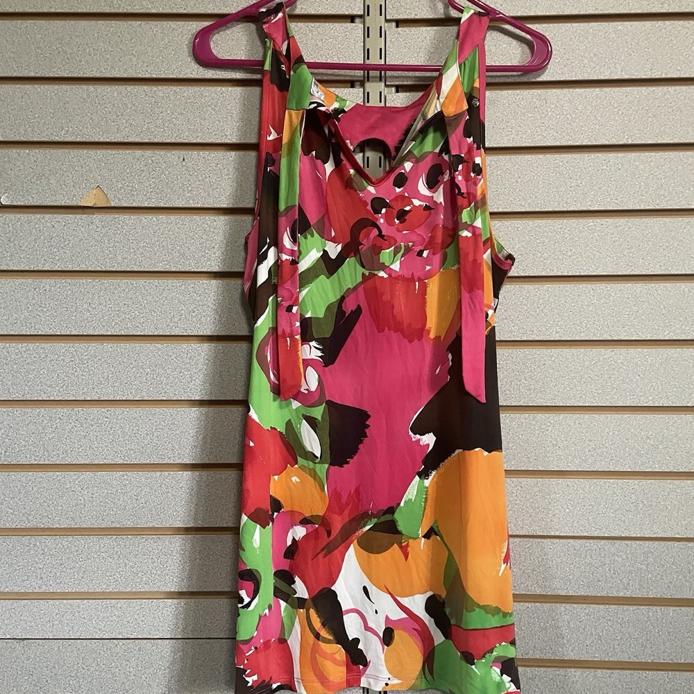 Mesmerize L Large Tank Top Blouse Rhinestones Bright Colored Summer Tie Neck Y2K